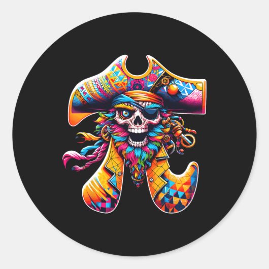 Sticker Rond Symbole Pirate Pi Jour Funky Mathme Coloré (Devant)