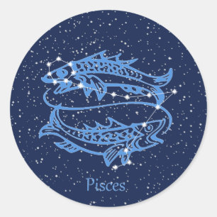 Sticker Rond Symbole Poissons Constellation et Zodiaque avec ét