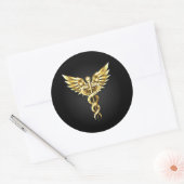 Sticker Rond Symbole Polygonal Or Caduceus (Enveloppe)
