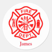 Sticker Rond Symbole pompier Logo pompier Nom personnalisé (Devant)