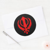 Sticker Rond Symbole rouge sikh khanda griffé sur noir (Enveloppe)