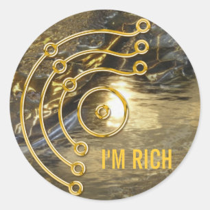 Sticker Rond Symbole RUNA / OR, JE SUIS RICHE   golden river