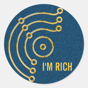 Sticker Rond Symbole RUNA / OR, JE SUIS RICHE tache bleu fonc