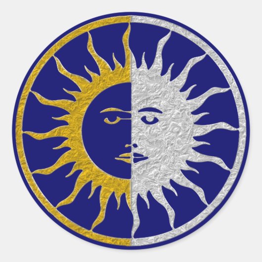 Sticker Rond Symbole SOLEIL ET LUNE - or argent (Devant)