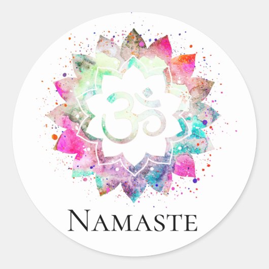 Sticker Rond *~* Symbole spirituel OM Lotus Fleur Mandala (Devant)