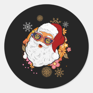 Sticker Rond SYMBOLE super Hippie Santa Claus Floral Paix Rétro