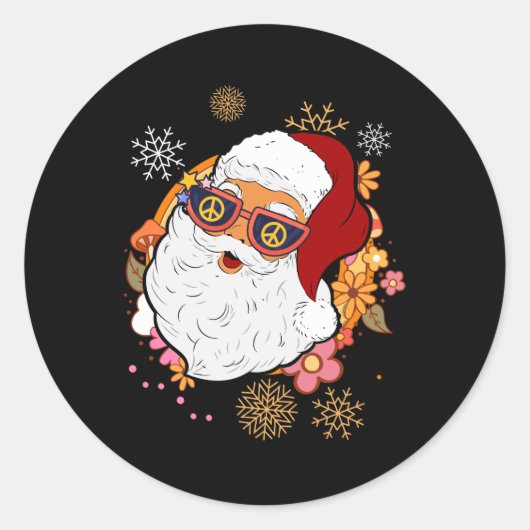 Sticker Rond SYMBOLE super Hippie Santa Claus Floral Paix Rétro (Devant)