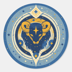Sticker Rond Symbole Taureau Doré Sur Cercle Bleu