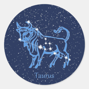 Sticker Rond Symbole Taurus Constellation et Zodiaque avec étoi