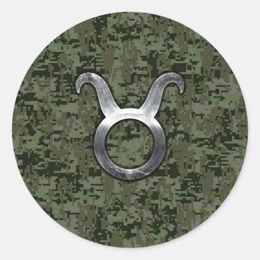 Sticker Rond Symbole Taurus Zodiac sur Camo numérique vert (Devant)