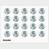 Sticker Rond Symbole Virgo turquoise et Black Horoscope (Feuille)