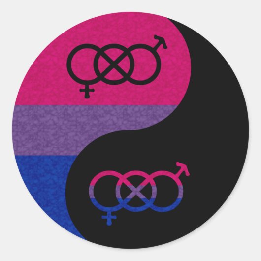 Sticker Rond Symbole Yin et Yang de la fierté bisexuelle dans l (Devant)