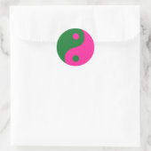 Sticker Rond Symbole Yin Yang rose et vert (Sac)