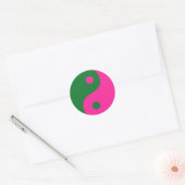 Sticker Rond Symbole Yin Yang rose et vert (Enveloppe)