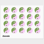 Sticker Rond Symbole Yin Yang rose et vert (Feuille)
