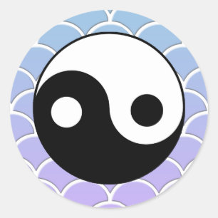 Sticker Rond Symbole Yin Yang sur l'Arrière - plan d'onde
