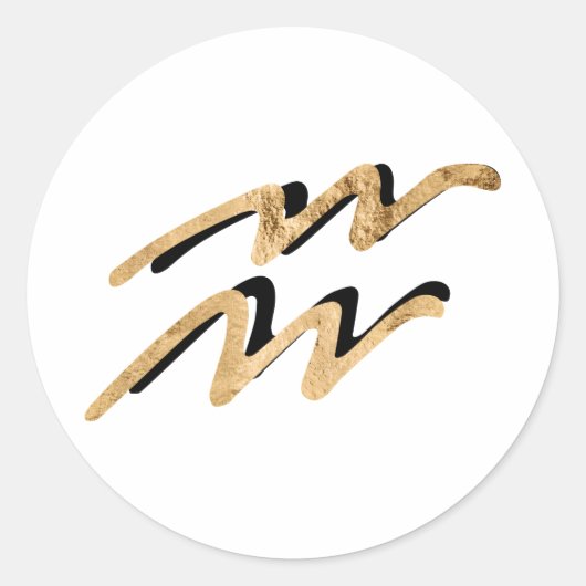 Sticker Rond Symbole zodiaque Aquararius astrologie or noir (Devant)