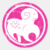 Sticker Rond SYMBOLE Zodiaque Aries Grunge Ram Rose Astrologie (Devant)