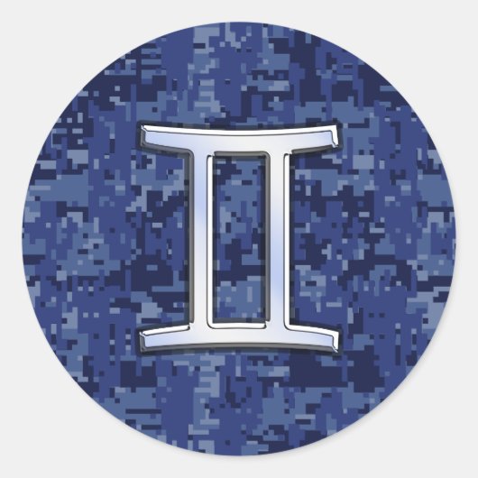 Sticker Rond SYMBOLE Zodiaque Gemini Camouflage numérique bleu (Devant)
