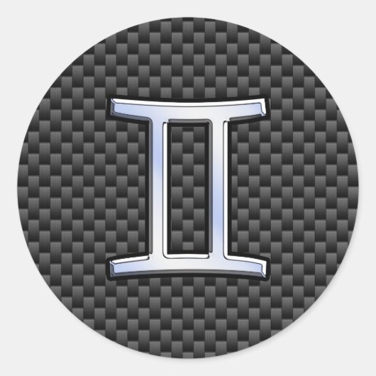 Sticker Rond SYMBOLE Zodiaque Gemini Style fibre de carbone cha (Devant)
