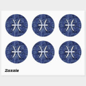 Sticker Rond Symbole Zodiaque Pisces sur Camo numérique bleu ma (Feuille)