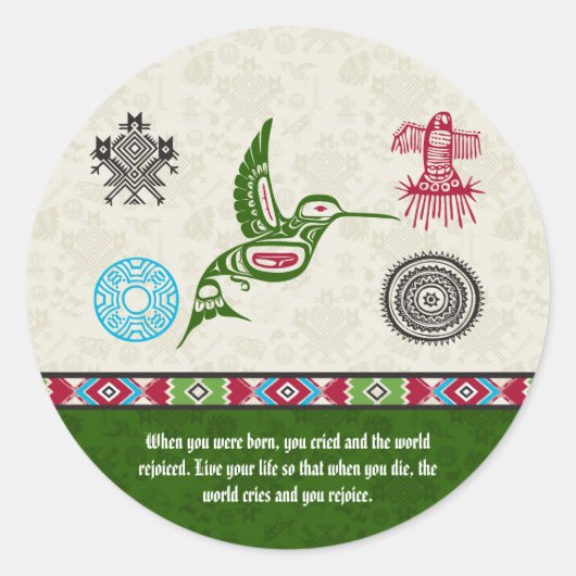 Sticker Rond Symboles amérindiens et sagesse - Colibri (Devant)