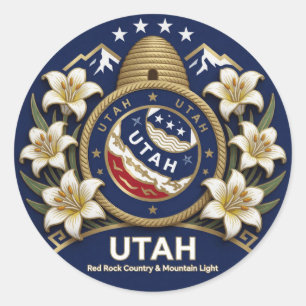 Sticker Rond Symboles de la ruche de l'Utah et fierté de l'État