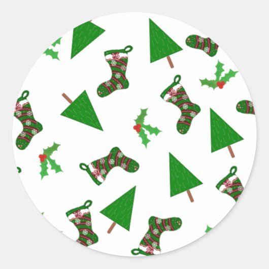 Sticker Rond Symboles de Noël Rouge et Vert (Devant)