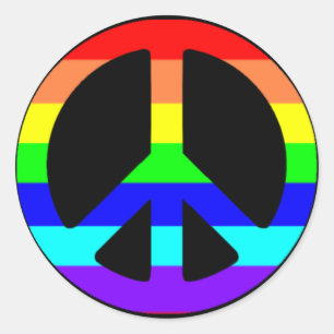 Sticker Rond Symboles de paix Gay pride (texte facultatif)