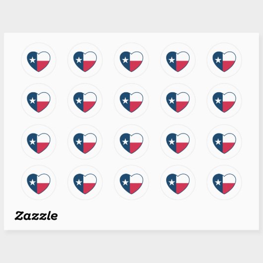 Sticker Rond Symboles du Texas, Texas Drapeau, Coeur (Feuille)