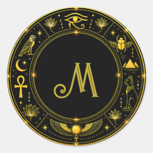 Sticker Rond Symboles égyptiens anciens motif noir or Luxe