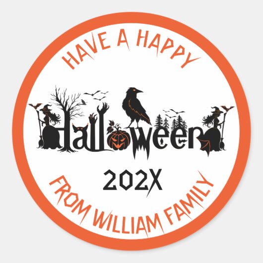 Sticker Rond Symboles Halloween conception texte personnalisé (Devant)