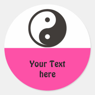 Sticker Rond Symboles simples - Yin & Yang + votre texte et vos