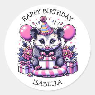 Sticker Rond Sympa Possum Personnalisé Fête d'Anniversaire