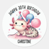 Sticker Rond Sympa rose axolotl Anniversaire fête (Devant)