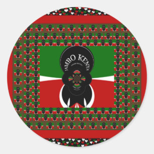 Sticker Rond Sympathique Kenyan Hearts drapeau noir rouge vert 