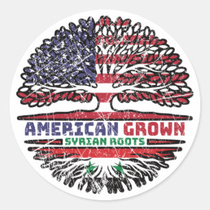 Sticker Rond Syria Syrian US American États-Unis Tree