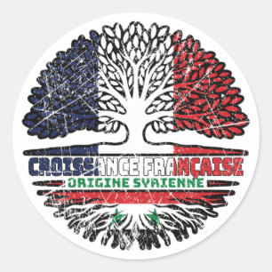 Sticker Rond Syrie Français Français drapeau des racines d'arbr