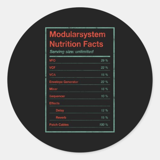 Sticker Rond Système modulaire Valeur nutritive Eurorack Synth (Devant)