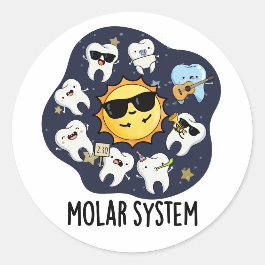 Sticker Rond Système Molaire Funny Dental Astronomy Pun (Devant)