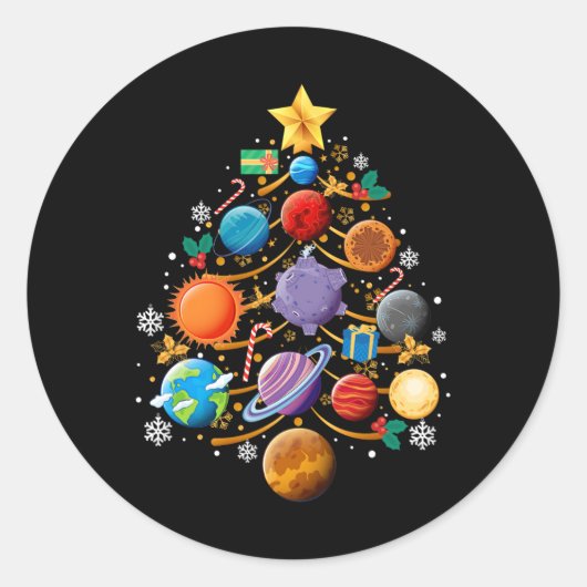 Sticker Rond Système solaire Planètes Arbre de Noël Astronomie (Devant)