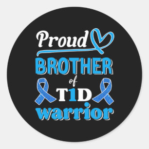 Sticker Rond T1d Fier Frère Diabète Sensibilisation ruban bleu