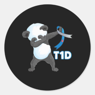 Sticker Rond T1D Fun Cute Dabbing panda Type 1 Diabète Sensibil