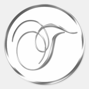 Sticker Rond T Monogramme Faux Enveloppe Argent Ou Favoriser Le
