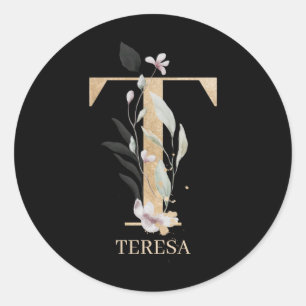 Sticker Rond T Monogramme Floral Personnalisé