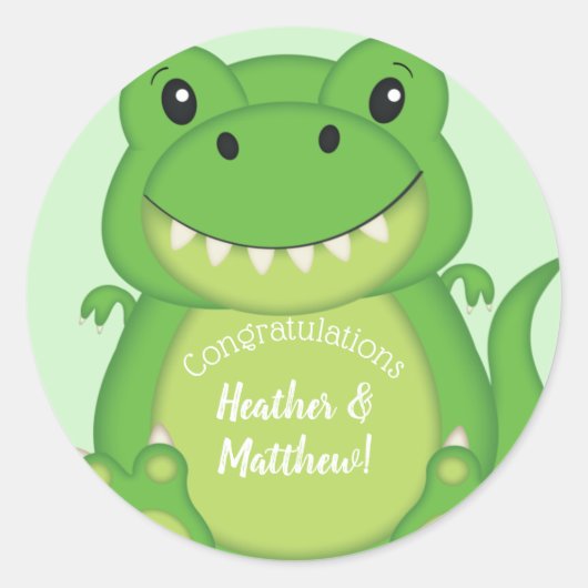 Sticker Rond T-Rex Dinosaur Baby shower vert (Devant)
