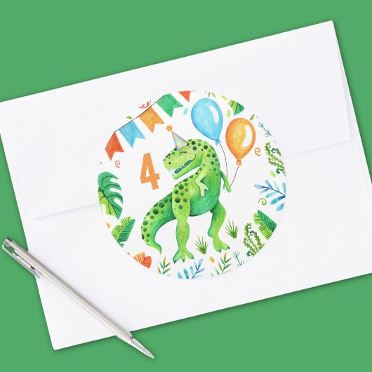 Sticker Rond T rex Dinosaur Boys Anniversaire