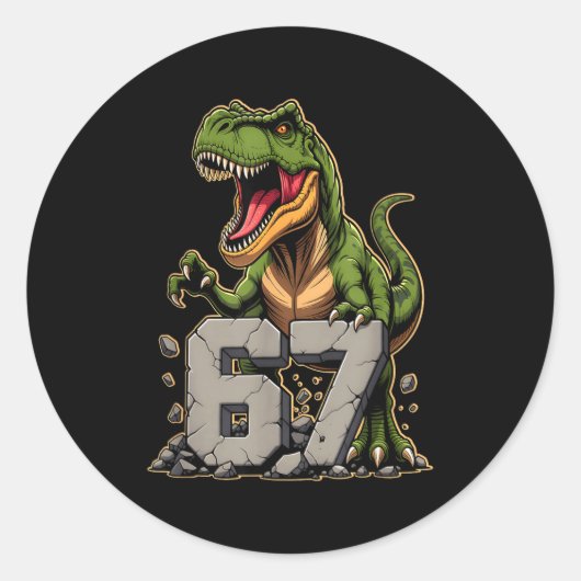 Sticker Rond T-rex Dinosaur Funny Six Seven Meme Cool Tyrannosa (Devant)