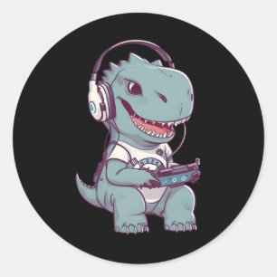 Sticker Rond T. Rex-dinosaur Jouer Jeu Vidéo Jeu Gamer Pl