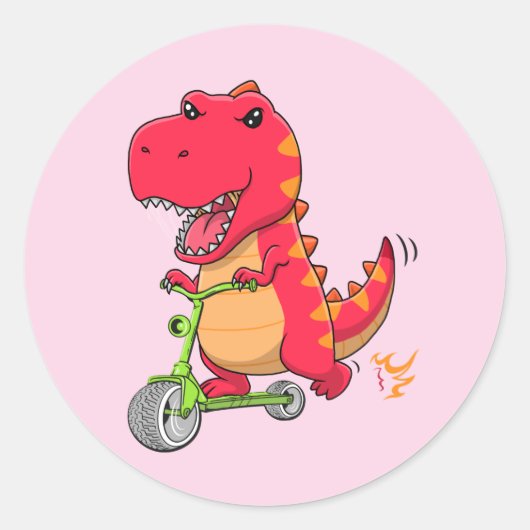 Sticker Rond T-rex Dinosaur Monter Un Scooter (Devant)